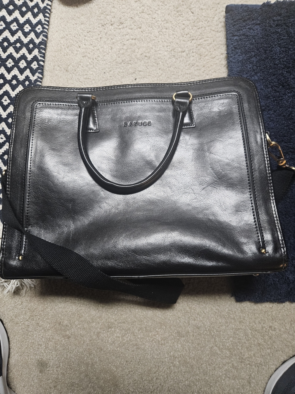 Black Leather Men's Briefcase with Detachable Strap. Never Been Used